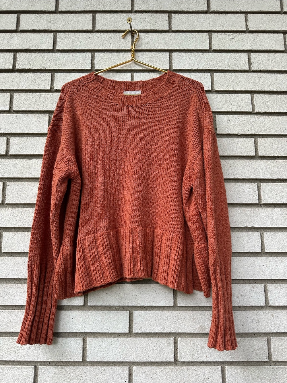 J.Crew Marina Sweater L Toasted Paprika Textured Cotton Ribbed Coastal Knit